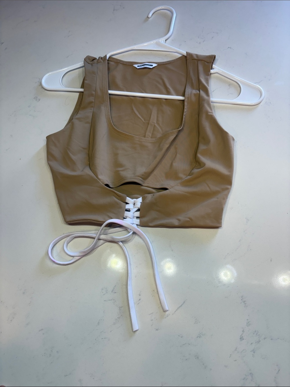 Lace-Up Cropped Tank Top in Tan - Women's Crop